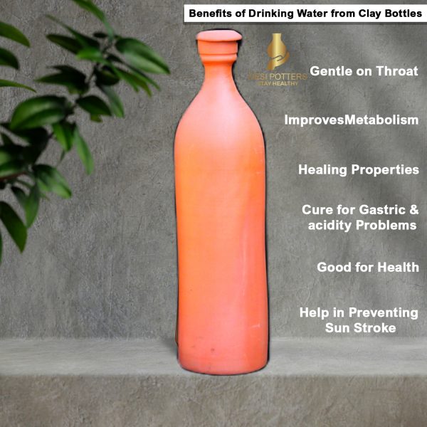 Desi Potters HandMade Clay Water Bottle 100 % Eco-Friendly Earthen Water Bottle - Image 3