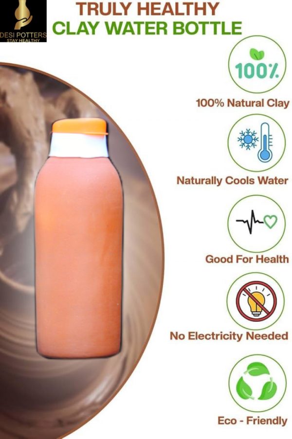 Desi Potters HandMade Clay Carry Water Bottle 100 % Eco-Friendly Earthen Carry Water Bottle - Image 3